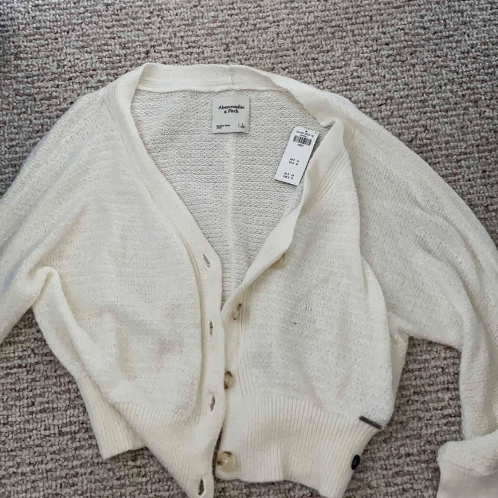 A&F Cropped White Cardigan
